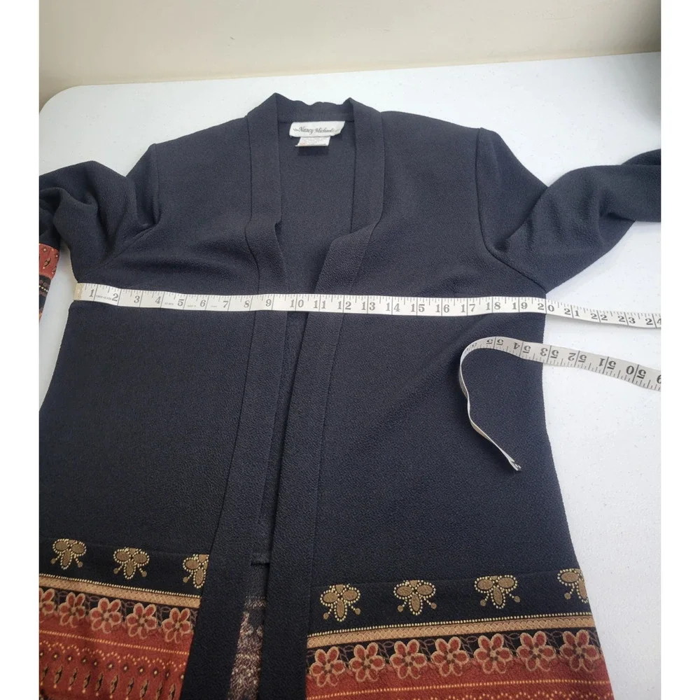 NWT Nancy‎ Michaels Black Floral Open Front Cardigan Sweater Women's Size 8